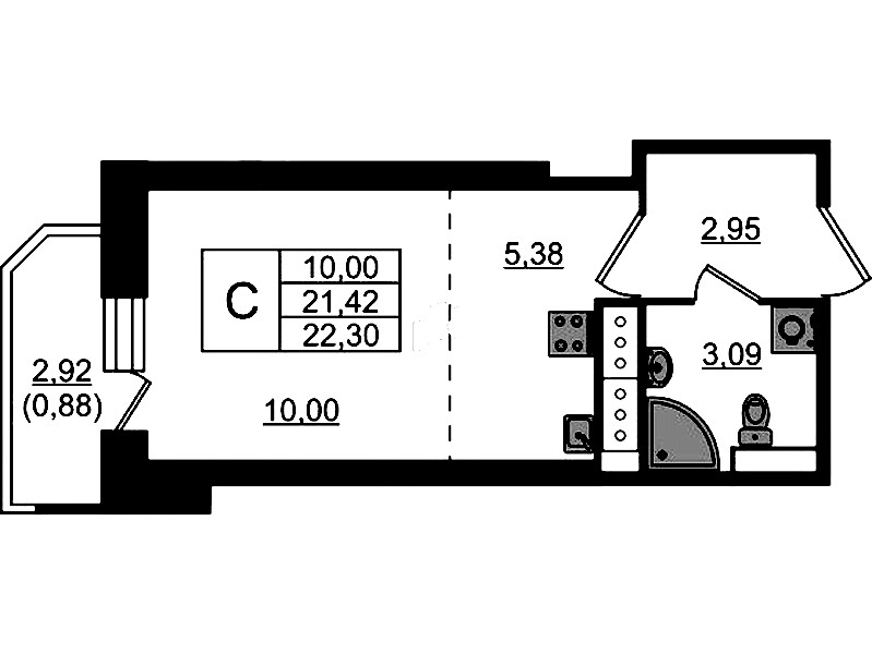 Квартира студия 22.3 м², 14/23 эт., ЖК «Живи! В Рыбацком»